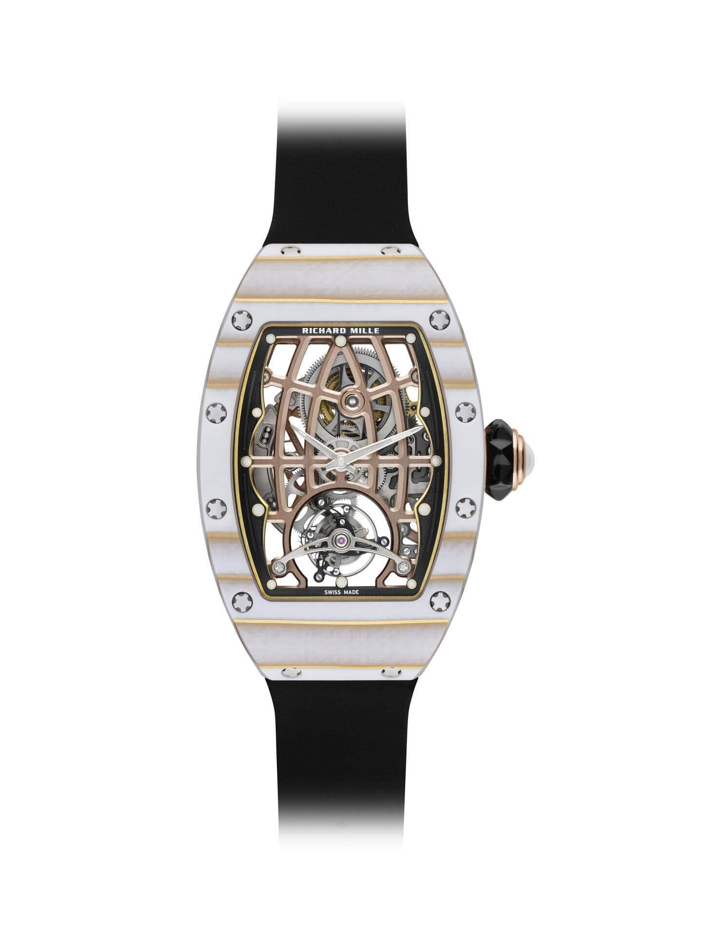 Gehäuse aus Quarz TPT und Gold: RM 74-02 ­Automatic Tourbillon mit skelettiertem Uhrwerk.