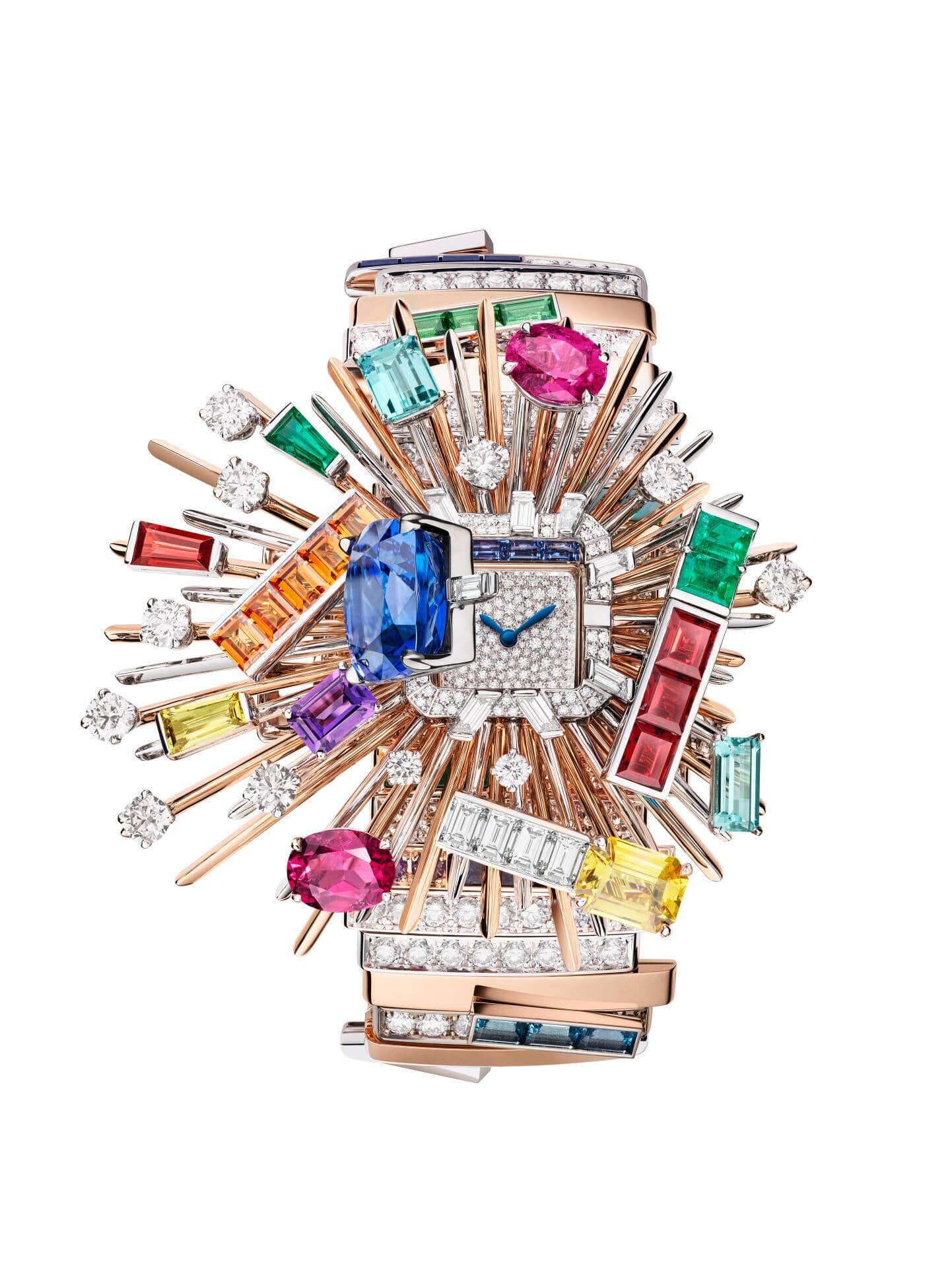 Uhr Gioco di Forme e Colori. Das Ziffernblatt ist mit einer abnehmbaren Brosche verziert.