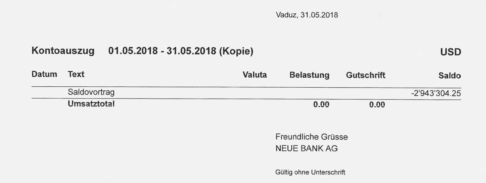 Kontoauszug des Hauptgeschädigten: Knapp drei Millionen Franken Miese auf einem Konto, auf dem eigentlich noch sieben Millionen liegen sollten.