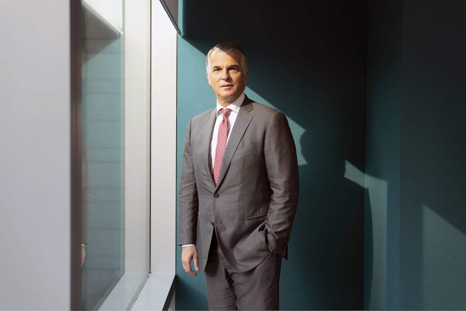 Sergio Ermotti, chief executive officer of UBS Group AG, poses for a photograph following a Bloomberg Television interview in Singapore, on Monday, Sept. 17, 2018. UBS?has picked Frankfurt as its post-Brexit European Union hub and has made preparations for the worst-case scenario of Britain crashing out of the bloc without a trade deal, Ermotti?said. Photographer: Wei Leng Tay/Bloomberg