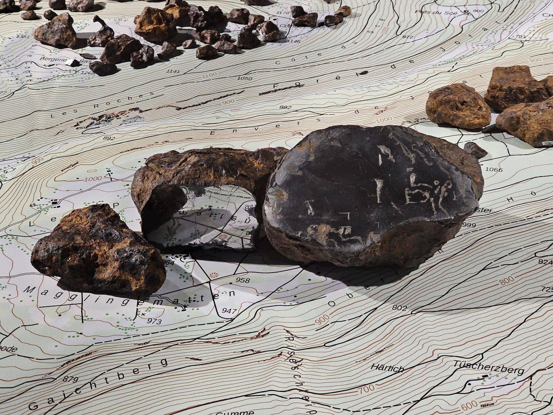 Teile des Twannberg-Meteoriten im Naturkundemuseum Bern.