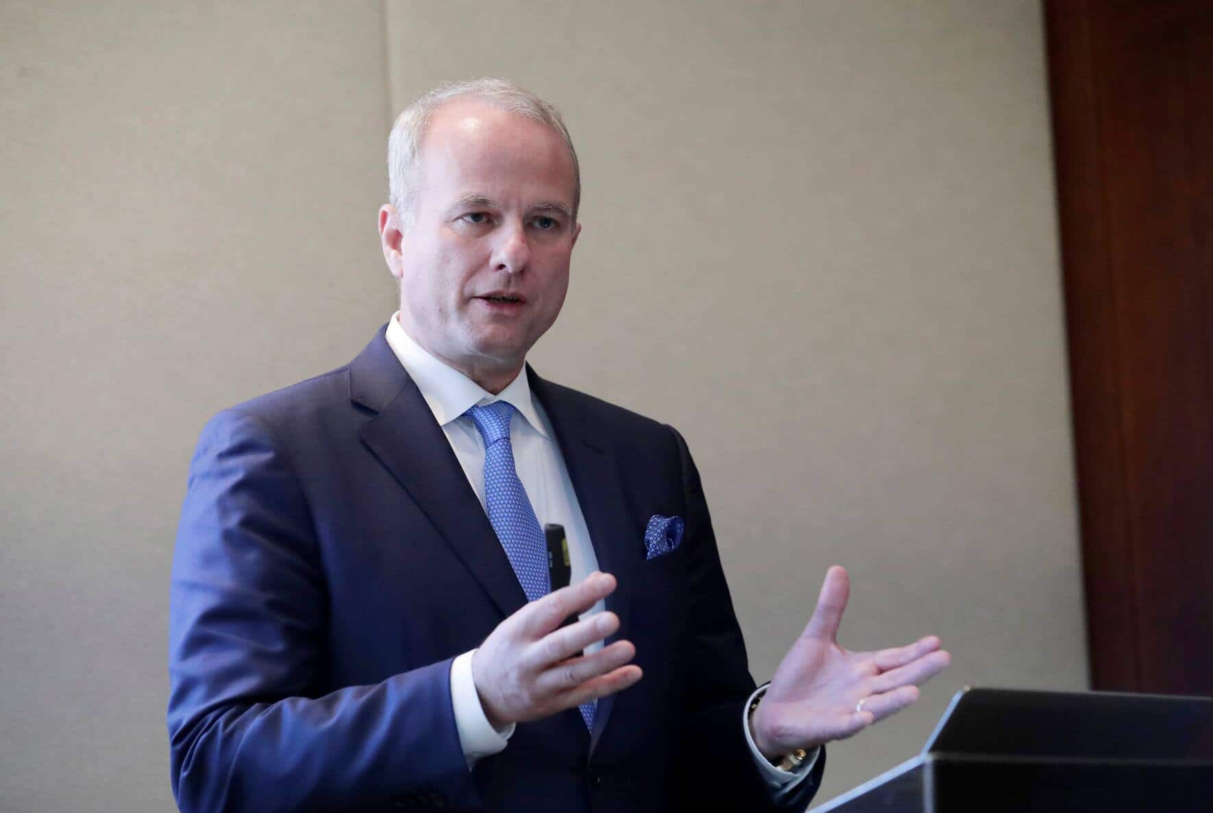 Chief Executive Alexander Everke of the multinational semiconductor manufacturer AMS (Austria Mikro Systeme) addresses a annual news conference, in Zurich, Switzerland February 6, 2018. REUTERS/Moritz Hager - RC1D1472EE40
