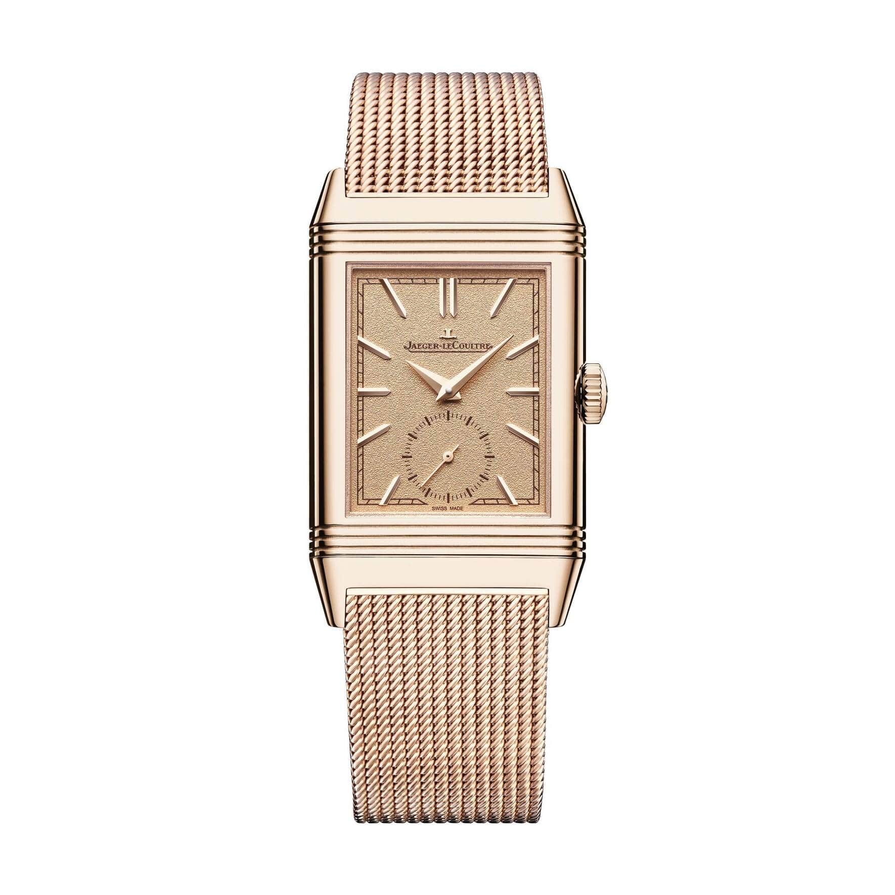 Reverso Tribute Monoface Small Seconds mit Milanese-Armband in Rotgold, Handaufzug, 37’800 Franken.
