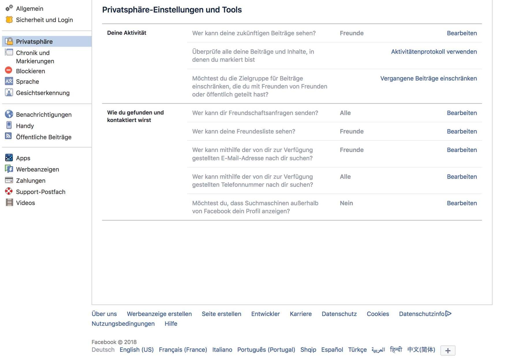 Facebook Einstellungen