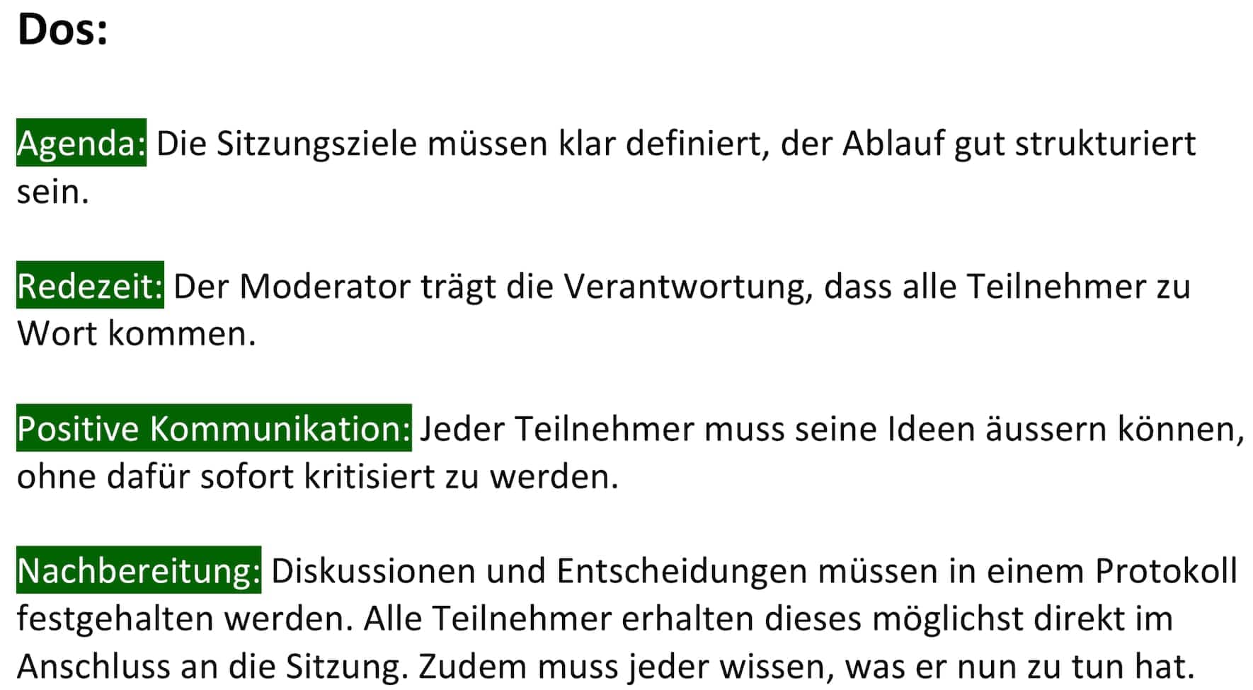 Meetings Sitzungsmanagement Dos