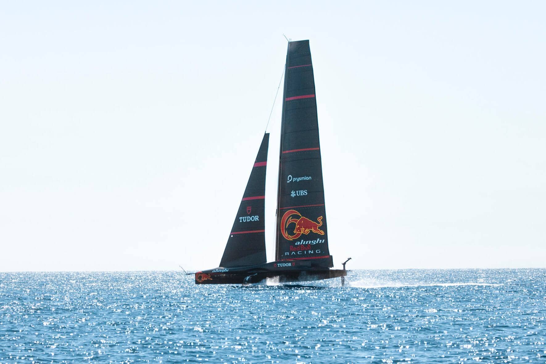 Alinghi Red Bull Racing's first sailing day with their race yacht BoatOne, in Barcelona, Spain on April 19. 2024 // Oriol Castello / Alinghi Red Bull Racing / Red Bull Content Pool // SI202404190586 // Usage for editorial use only //