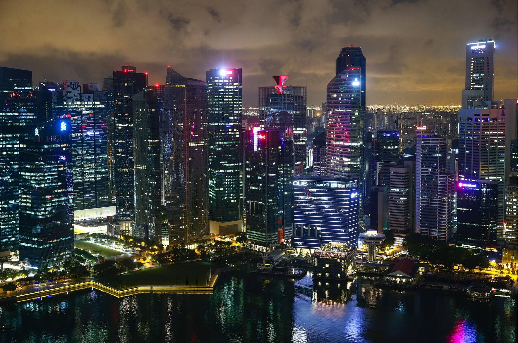SINGAPORE, SINGAPORE - AUGUST 1, 2018: A night view of the city. Valery Sharifulin/TASS (Photo by Valery Sharifulin\TASS via Getty Images)