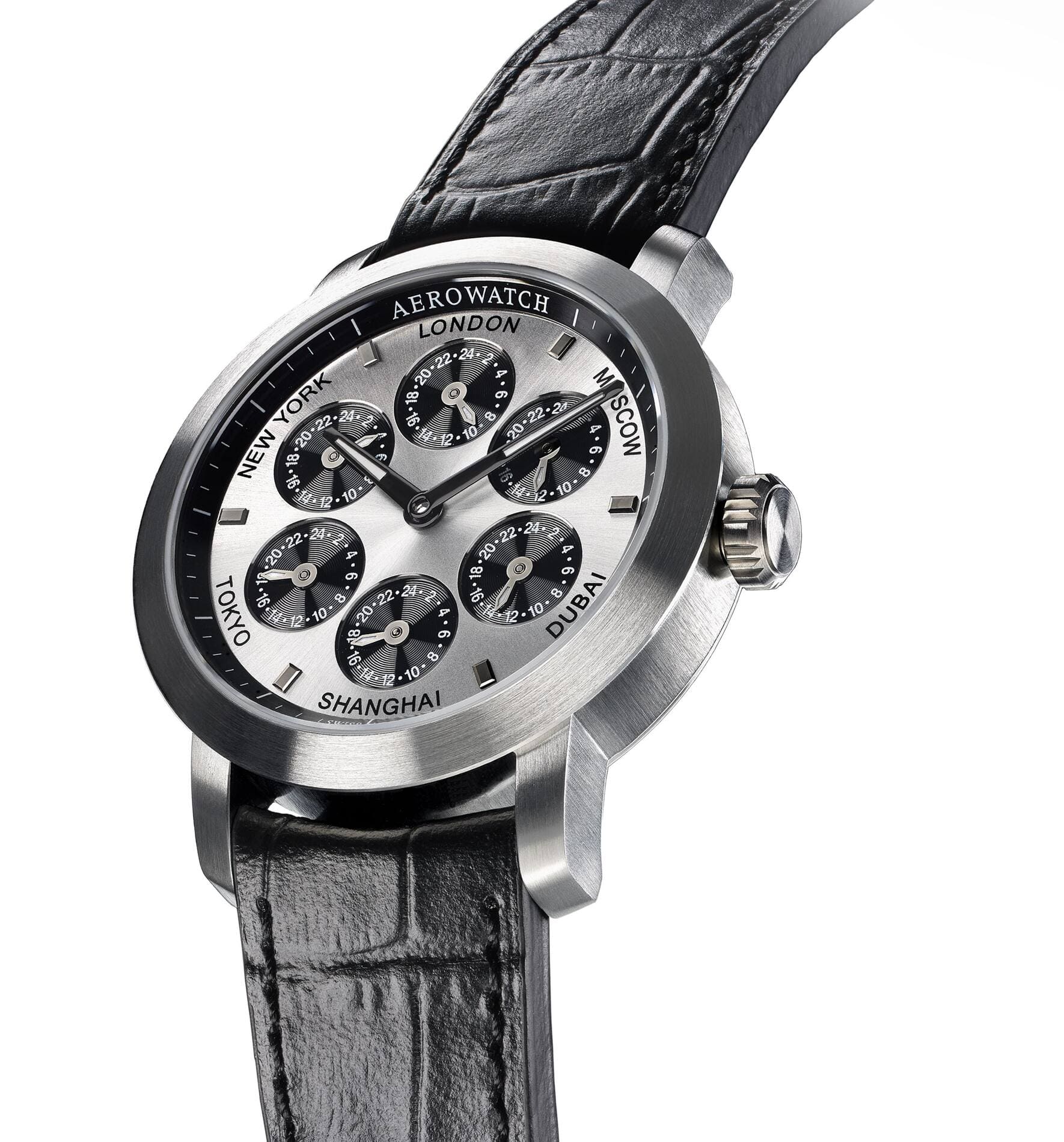 Eine Spezialität von Aerowatch: Uhr mit sieben Zeitzonen.