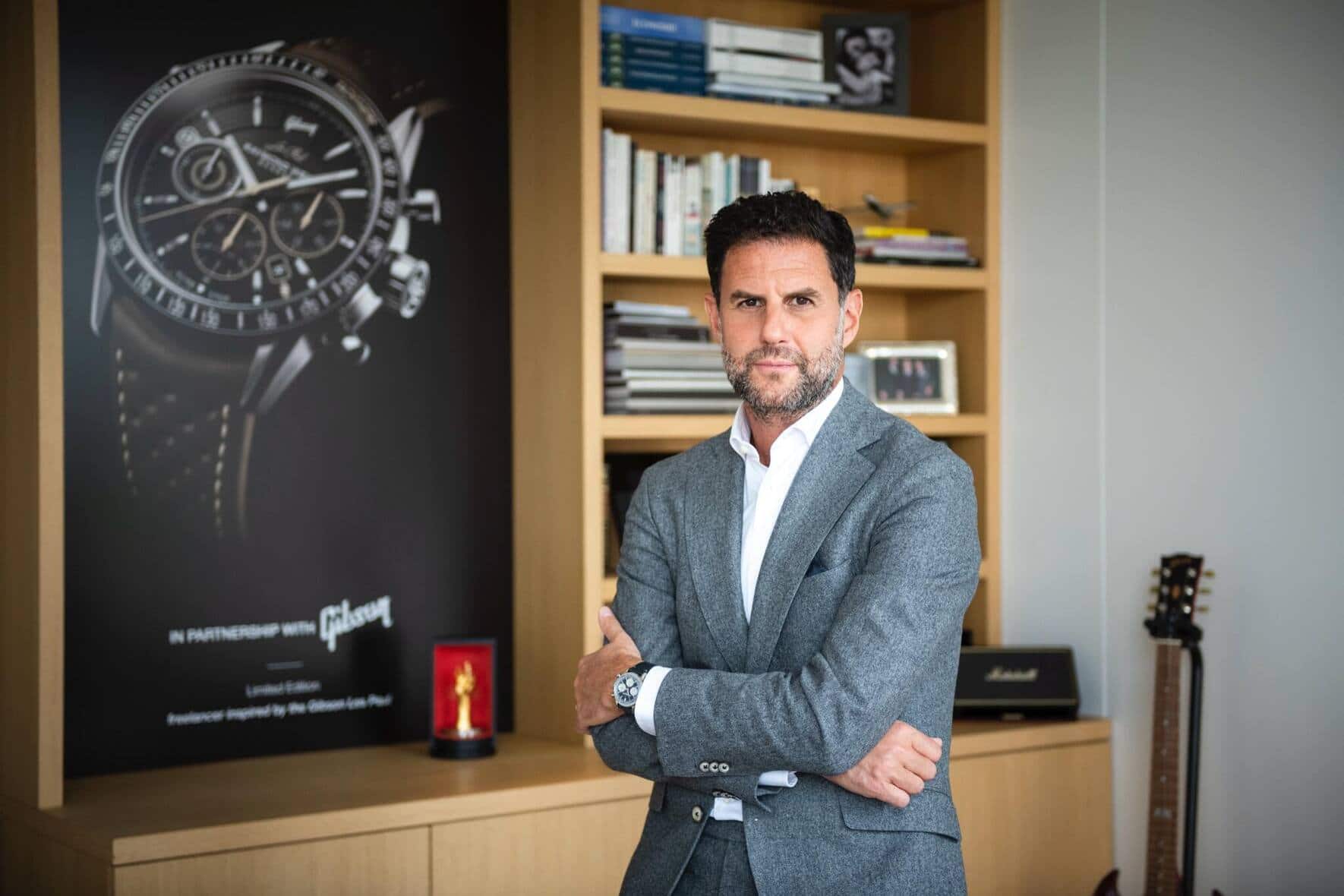 GENEVA, SWITZERLAND - MAY 7, 2024: Elie Bernheim, celebrating a decade as CEO of RAYMOND WEIL, the family-owned Geneva watch Brand established almost half a century ago by his grandfather, Mr. Raymond Weil. Photo taken at the office and atelier of Swiss watchmaker, Raymond Weil. Elie Bernheim