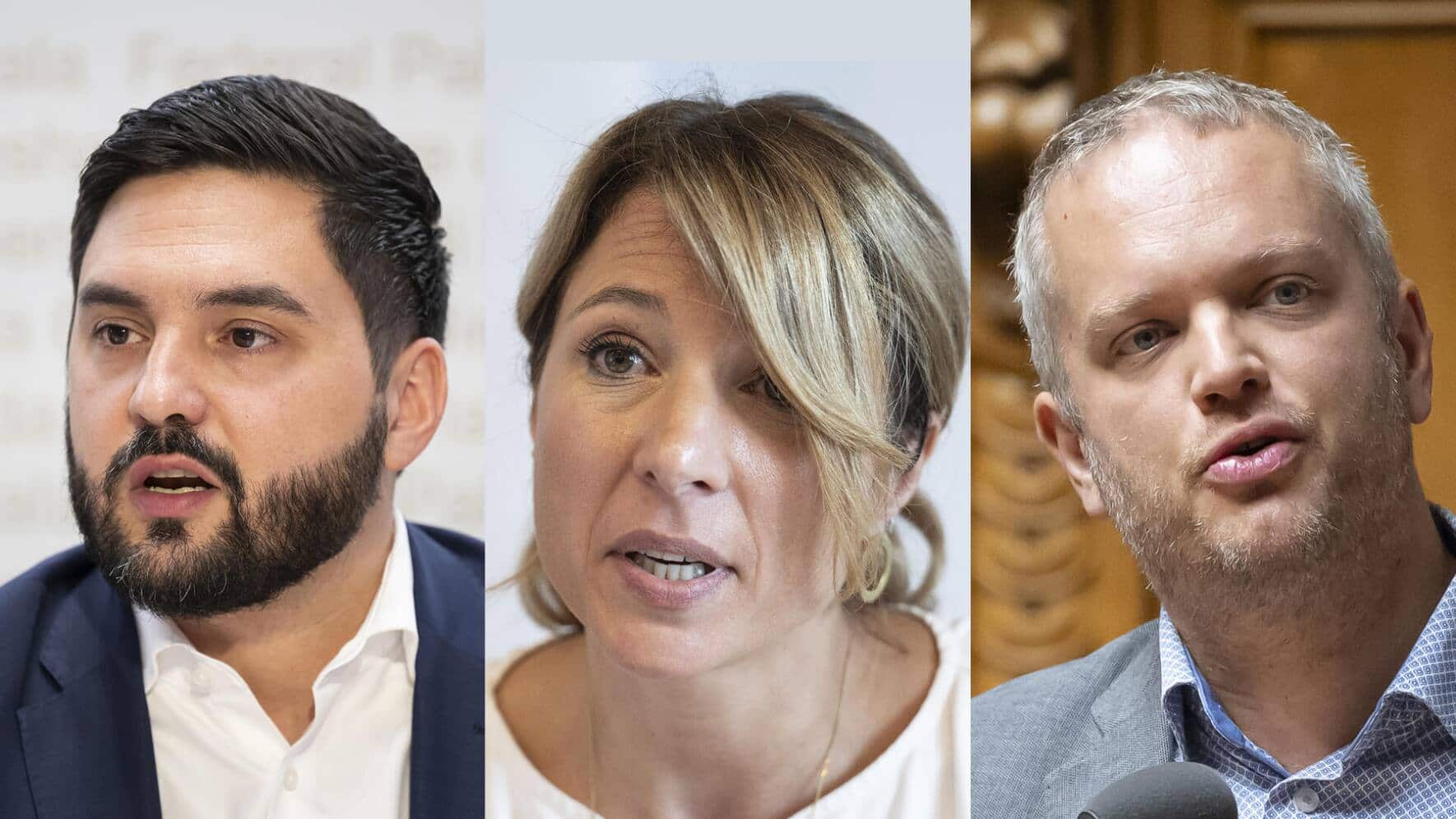 Cédric Wermuth (l.), Greta Gysin, Raphaël Mahaim.