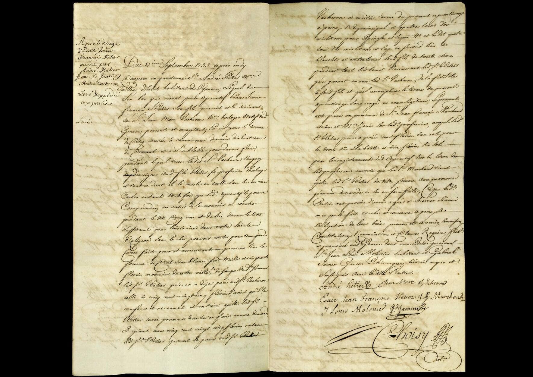 Der Lehrlingsvertrag aus dem 18. Jahrhundert.