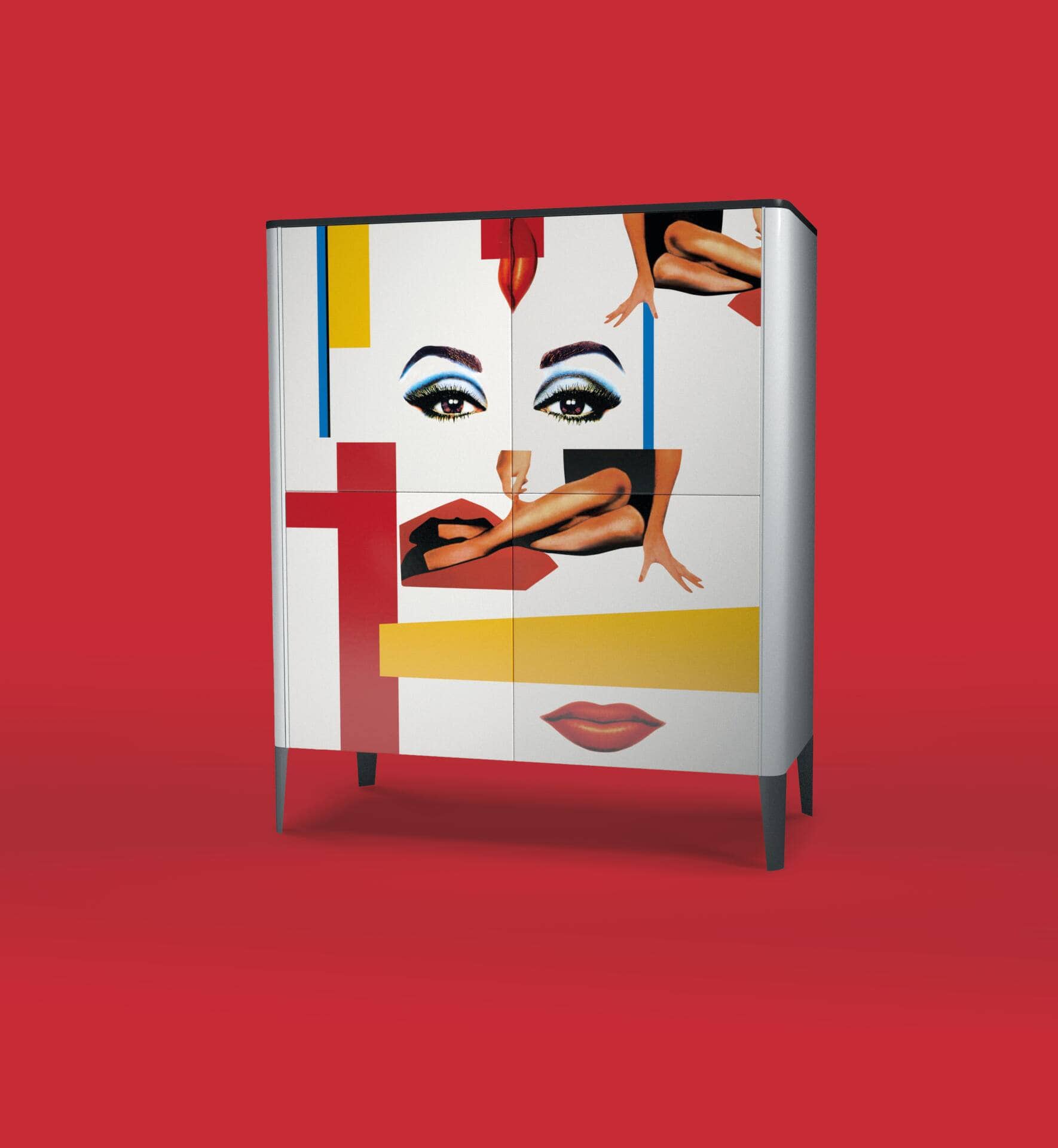 Roche Bobois: Die Kommode Rondo ist mit einem Motiv bedruckt, das an das Filmplakat von «Frauen am Rande des Nerven-zusammenbruchs» erinnert.