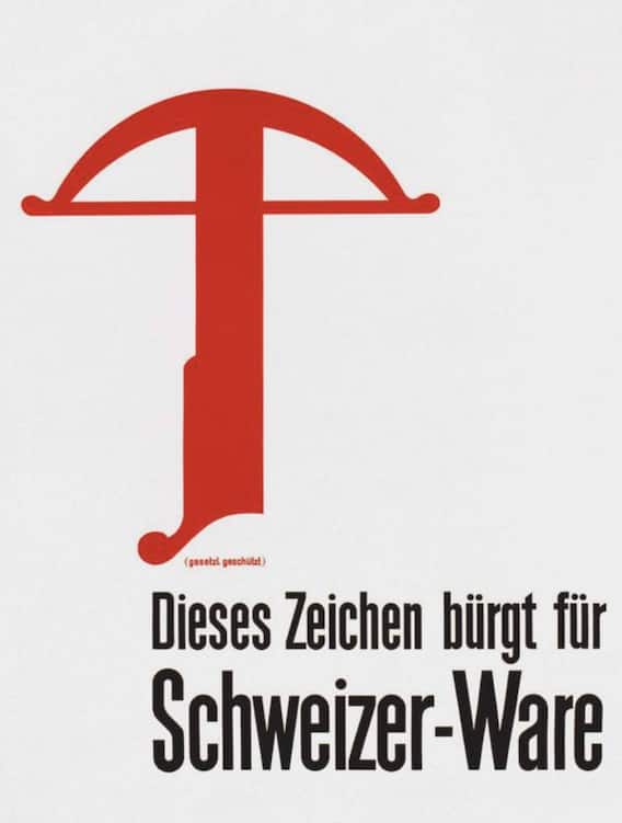 Das erste Label, das für die Marke Schweiz stand, ist Tells Armbrust. Es wurde 1931 eingeführt.