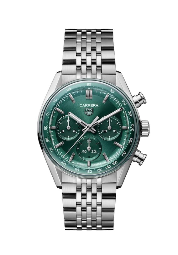 Carrera Chronograph
Gehäuse: 41 mm, Stahl; Automatikkaliber TH20-01 mit 80 h Gang­autonomie; 3  Zifferblattfarben; Preis: 7950 Euro.