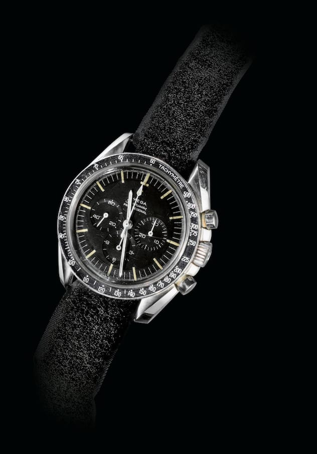 Ca. 1966: Omega Speedmaster Professional Ref. 105.012-65. Die Uhr wurde dem Astronauten Neil Armstrong für die Apollo-11-Mission im Juli 1969 zur Verfügung gestellt.