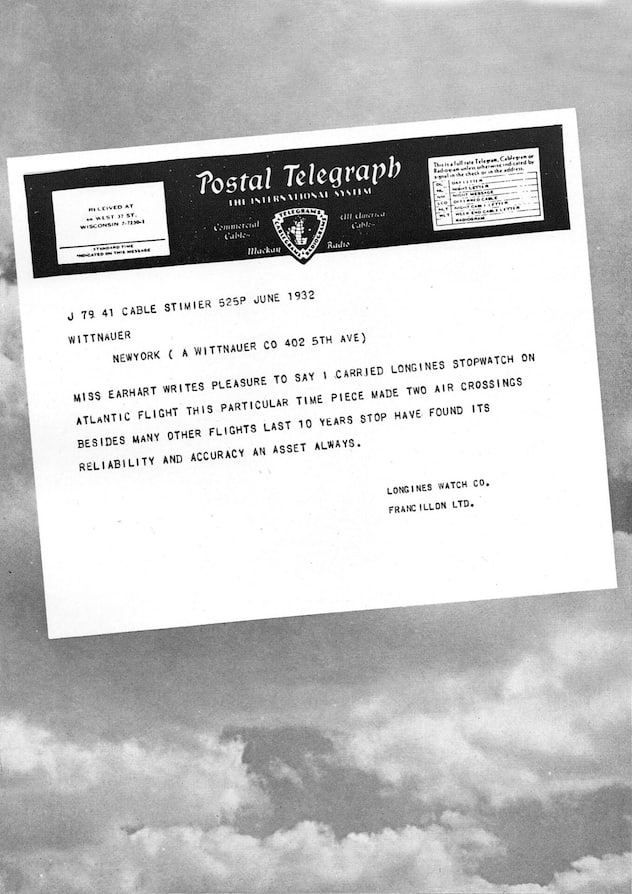 Mit einem Telegramm berichtete sie stolz über ihren erfolgreichen Flug.