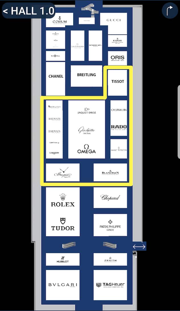 Plan der Halle 1 an der Baselworld 2018.