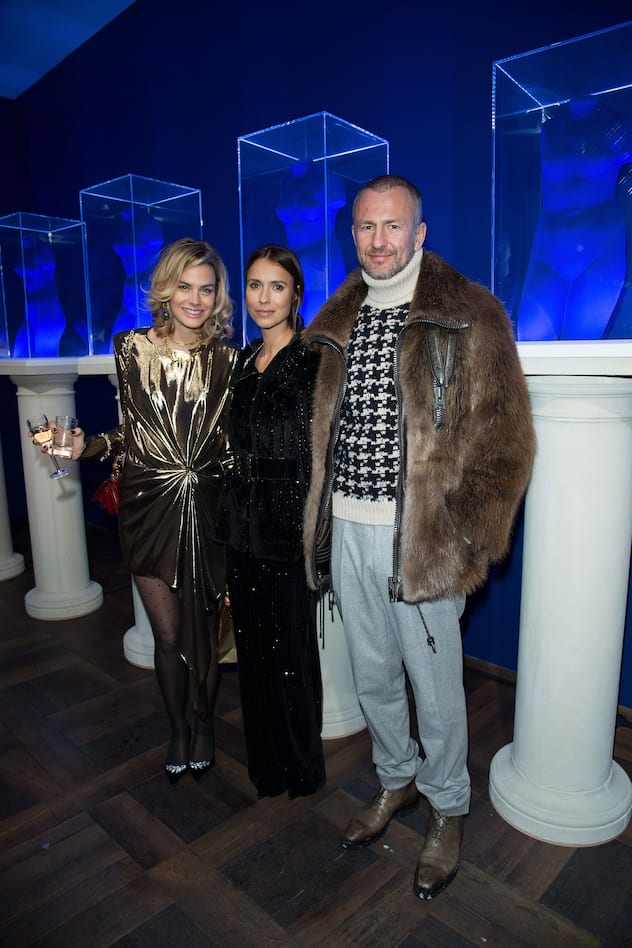 ST MORITZ, SWITZERLAND - DECEMBER 27:  Isabelle Bscher, Aleksandra Melnichenko and Andrey Melnichenko attend Galerie Gmurzynska Hosts Diana Widmaier-Picasso in Celebration of Mene 24K and Yves Klein on December 27, 2017 in St Moritz, Switzerland.  (Photo by Venturelli/Getty Images)