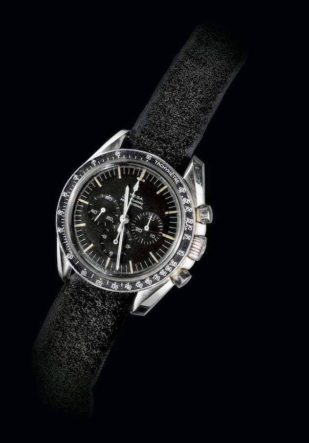 <p>Ca. 1966: Omega Speedmaster Professional Ref. 105.012-65. Die Uhr wurde dem Astronauten Neil Armstrong für die Apollo-11-Mission im Juli 1969 zur Verfügung gestellt.</p>