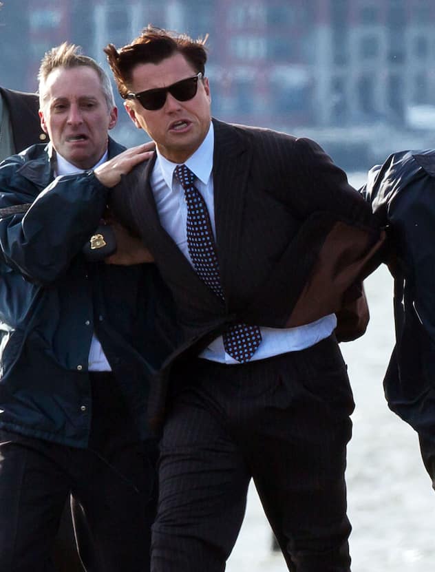 50956599 Actor Leonardo Dicaprio gets busted by the FBI on the set of his new movie 'The Wolf Of Wall Street' which was filming exterior scenes in New York City, NY on November 28th, 2012. FameFlynet, Inc - Beverly Hills, CA, USA - +1 (818) 307-4813
