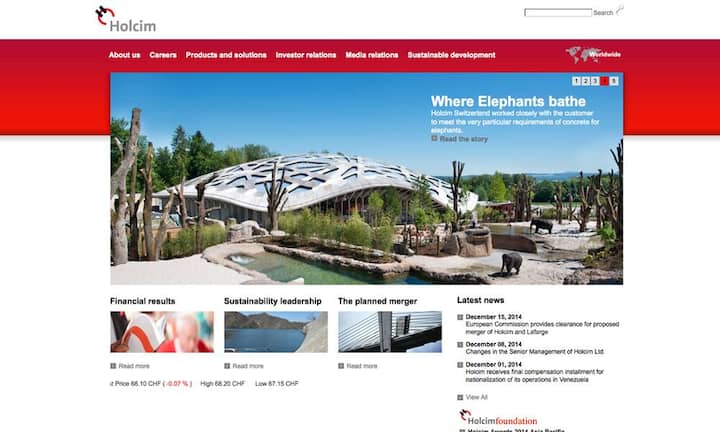 Im Vorjahr noch auf Platz 7, nun auf Platz 5: Holcim bekam für seine Online-Kommunikation 57,4 Punkte.