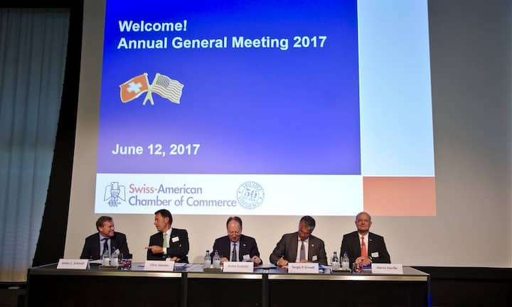 James L. Schmidt, Partner Audit & Advisory, Deloitte AG;
Chris Johnson, Executive Vice President of Nestlé Business Excellence, Nestlé SA;
André Kudelski, Chairman & CEO, Kudelski SA;
Sergio P. Ermotti, Group CEO, UBS AG;
Martin Naville, CEO, AMCHAM