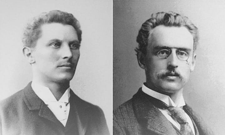 Im Oktober 1981 wurde die BBC von den zwei Ingenieuren Walter Boveri (li.) und Charles Eugene Brown (re.) in Baden gegründet. Beide waren vorher für die Maschinenfabrik Oerlikon tätig. Die Gründung der eigenen Firma wurde möglich, als Brown die Tochter eines reichen Zürcher Seidenfabrikanten heiratete und von ihm ein Darlehen erhielt. Brown widmete sich bei BBC der technischen Seite, während sich sein Partner Boveri sich ums Kommerzielle kümmerte.