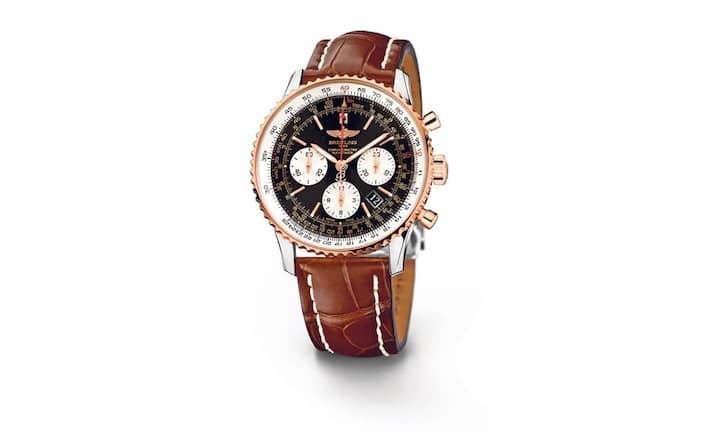 Breitling: Die Navitimer ist so etwas wie das Flaggschiff der Marke aus Grenchen. Das in Gold und Stahl gefertigte Sondermodell mit schwarzem Zifferblatt baut auf Breitlings Manufakturkaliber 01. Als «Motor» dient damit eines der schönsten Chronographenkaliber, das vor allem auch weltweit Stoppuhren-Sammler begeistert. Limitierte Auflage: 15 Stück Preis: 12'580 Franken