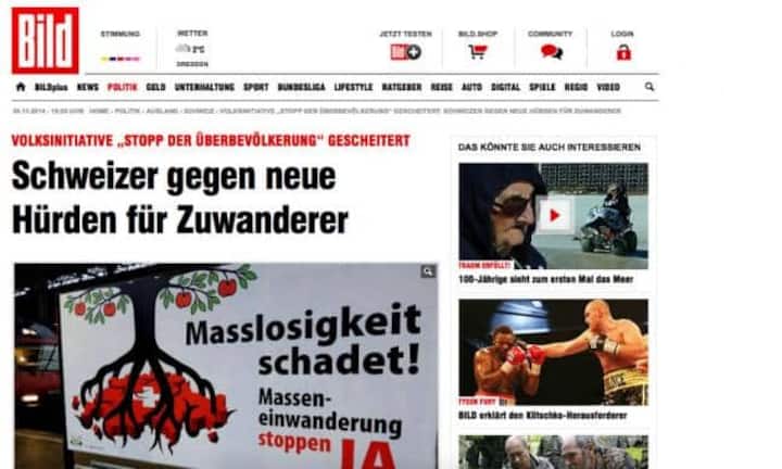 Einfacher gibt sich der deutsche Boulevardtitel «Bild». Neun Sätze genügen dem Blatt, um den Wahlsonntag zusammzufassen. Von einem Fokus kann man da kaum sprechen. Es gibt ihn aber: Fünf Sätze sind der Ecopop-Initiative gewidmet, zwei der Zuwanderungsinitiative vom Februar.