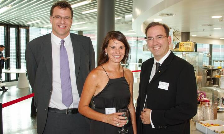 Luca Eusebio, Key Account Manager Large Swiss Corporates Romandie, Credit Suisse; Regina Leemann; Eduardo Leemann, Managing Director, Gemacona McDonalds Restaurants