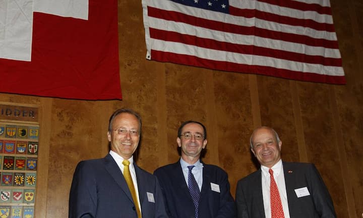 Dr. Markus R. Neuhaus (Verwaltungsrats-Präsident Pricewaterhousecoopers), Bernhard Fontana (CEO Holcim) und Martin Naville (CEO Swiss-American Chamber of Commerce)