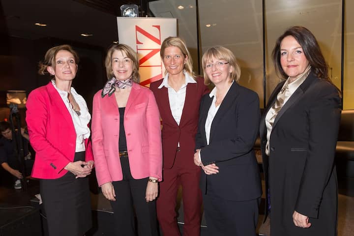 Die Panelistinnen: Karin Kofler, Moderatorin BILANZ; Barbara Kux, Total- und Henkel-VR; Pia Tischhauser, Boston Consulting Group; Gudrun Sander, Hochschule St. Gallen; Petra Jenner, Microsoft Schweiz