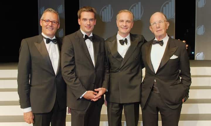 Die Laudatoren: Paul Hälg, Dätwyler Holding AG; Thomas Zellweger, Uni St. Gallen; Elgar Fleisch, Uni St. Gallen; Beat Curti, Unternehmer