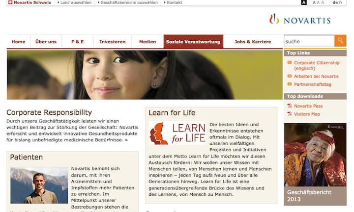 Platz 6: Novartis (48,5 Punkte von maximal 100) Ein Drittel der Schweizer Unternehmen publiziere übers Internet nicht einmal ein Minimum an Informationen.