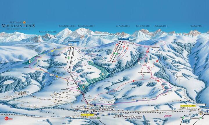 Noch mehr Pisten hält «Gstaad Mountain Rides» bereit: Im Berner Oberland müssen für 220 Kilometer für einen Tag 66 Franken – oder 30 Rappen pro Kilometer – bezahlt werden.