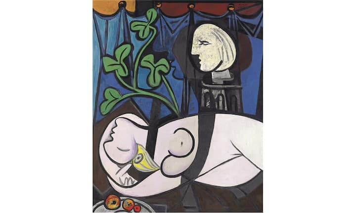 Platz 8: Pablo Picasso – «Akt mit grünen Blättern und Büste» (1932)
Das im Hochformat angelegte, 162 mal 130 Zentimeter grosse Bild soll Picassos Geliebte und Modell Marie-Thérèse Walter zeigen. Das Gemälde entstand während eines einzigen Tages. 2010 wurde es bei Christie's versteigert und erzielte einen Preis von 106,5 Millionen Dollar.