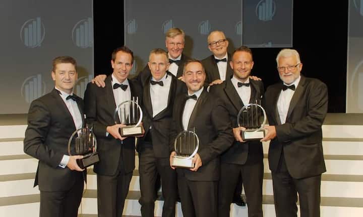 Die Entrepreneurs of the Year 2014: Otto Hofstetter; Beat Jucker; Martin Jucker; Bruno Chiomento, EY; Viktor Calabro; Heinrich Christen, EY; Thomas Rüegg; Hans Rüegg