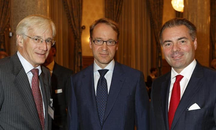 v.l.n.r. Dr. Manfred Gentz; Zurich Insurance Group AG, Dr. Jens Weidmann; Präsident der Deutschen Bundesbank, Eric G. Sarasin; stv. CEO Bank J. Safran Sarasin AG