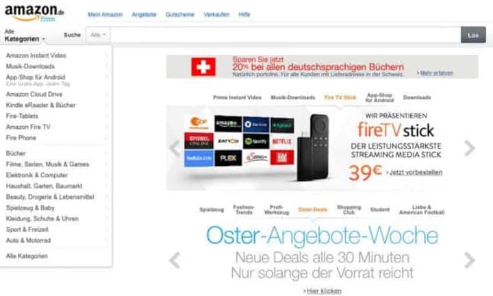 Das Amazon noch keinen Schweizer Auftritt hat, wurde vielfach kritisiert. Auch wenn der Online-Händler mittlerweile viele Produkte in die Schweiz liefert – bei Partnern von Amazon zum Beispiel kann das bereits wieder ganz anders aussehen. Screenshots Online-Auftritte der Hersteller