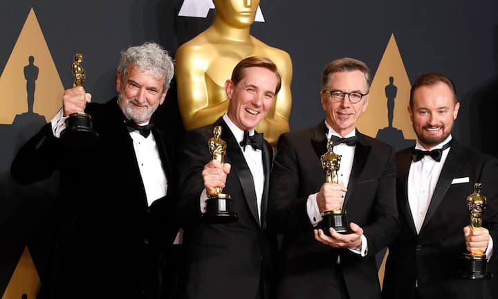 Tonmischung: Peter Grace, Robert Mackenzie, Kevin O'Connell and Andy Wright (v.l.) für «Hacksaw Ridge»