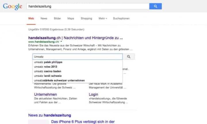 «Sitelinks Search Box»
Seit kurzem kann über das zweite Suchfeld eine Webseite direkt durchsucht werden.