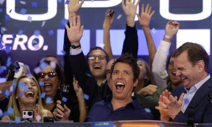 Nick Woodman beim Börsengang: Der Chef und Gründer von GoPro hat gut lachen: Sein Vermögen hat sich seit dem Debüt auf dem Börsenparkett verdoppelt.