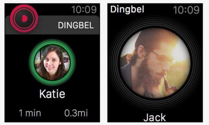 Dingbel – ohne Worte 
Die  App Dingbel wurde  bereits mit dem  Blick auf die Apple Watch entwickelt.  Der Nutzer kann  über sie ohne Text  kommunizieren. Er  hat die Auswahl zwischen zwei Möglichkeiten: Positiven Nachrichten – einmal Tippen – und negativen Nachrichten – zweimal Tippen. Der Empfänger bekommt einen grünen beziehungsweise roten Kreis angezeigt. Fazit: Der Empfänger muss raten, was gemeint ist. Schwierig.