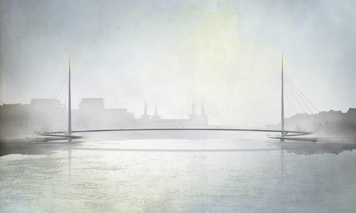 Nina Elms Bridge von Bystrup, in Arbeit (London, Grossbritannien)Das dänische Unternehmen Bystrup hat sich durchgesetzt und den Auftrag, eine Brücke im Londoner Stadtteil Pimlico zu bauen, bekommen. Der Entwurf ist jedoch nicht unumstritten. Kritiker fürchten, dass durch den Bau der neuen Brücke Pimlico Gardens, eine der wenigen Grünflächen in der näheren Umgebung, in Mitleidenschaft gezogen wird. PR Bystrup