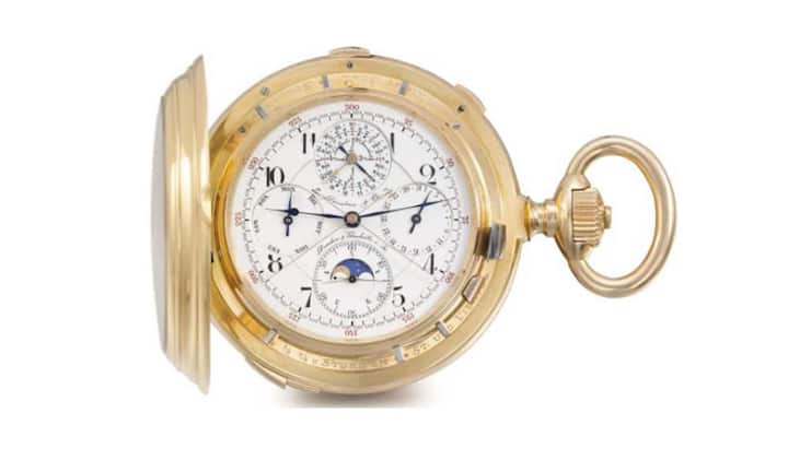 Dürrstein & Co. (18K): Ein ausgewähltes und historisch wichtiges Stück - von 1893. Wie die Mondphasen stehen, kann man auch auf dieser Taschenuhr aus Gold nachlesen. Der Preis liegt zwischen 350'000 und 650'000 Franken.