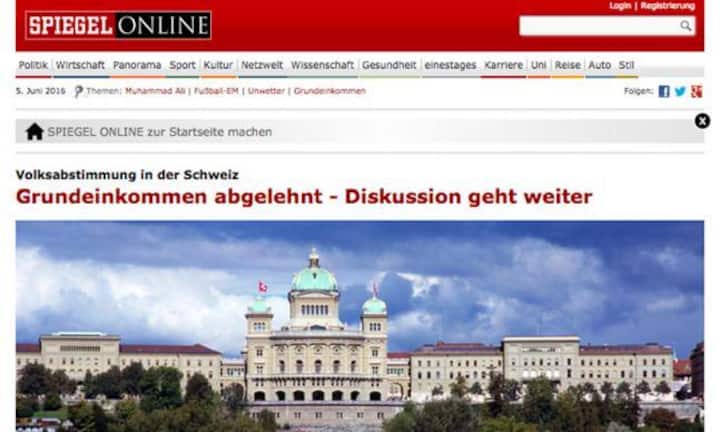 Spiegel Online bringt es auf den Punkt: Das deutsche Medium greift auch die Studie vom gfs.bern auf, nach der eine Mehrheit der Schweizer erwartet, dass das Grundeinkommen trotz des klaren Neins Thema bleibt.