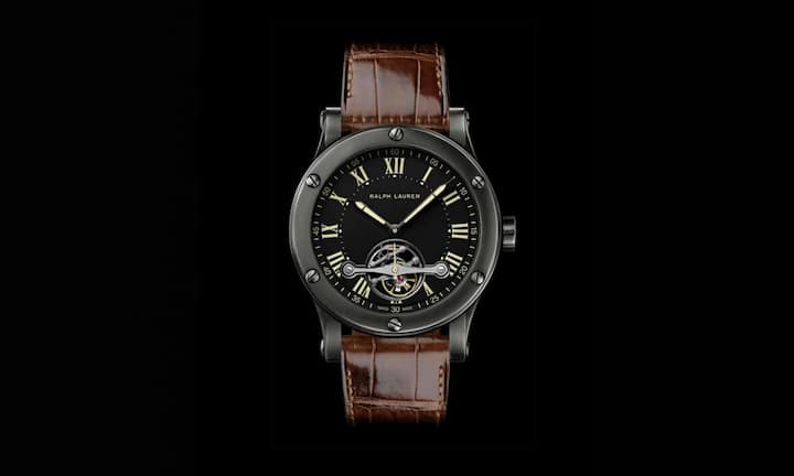 Innovativ: Ralph Lauren hat auch bei Uhren seine eigenen Vorstellungen. Der Modezar gibt dem Edelstahlgehäuse seiner RL67 Safari Tourbillon ein Gunmetal- Finish und spendiert dem Werk eine Hemmpartie im Karussell.