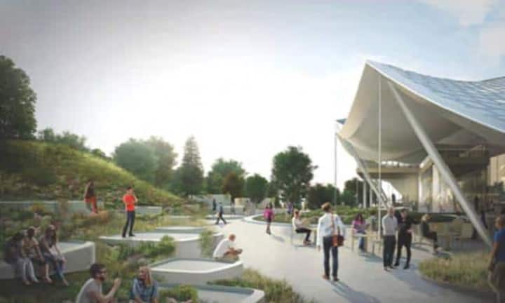 Auf dem Dach des Gebäudes sind Solarpanels vorgesehen.