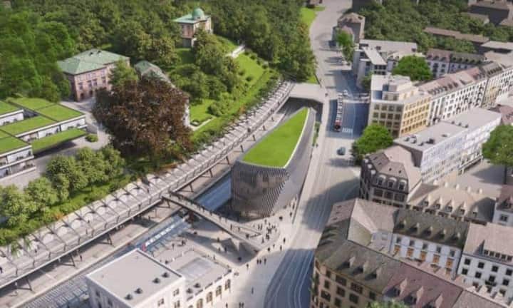 Santiago Calatravas Bauwerke in der Schweiz:Der Versicherungskonzern Axa Winterthur plant ein Bürogebäude beim Bahnhof Stadelhofen in Zürich. Trotz des schmucken Äusseren sorgt der Calatrava-Bau aber für einige Kritik. Unter dem Haus ist eine öffentliche Velostation für 10 Millionen Franken geplant. Das ist der SVP zu teuer. Calatrava Valls SA