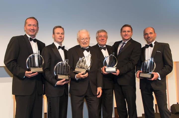 Die Preisträger: Christoph Tobler, Family Business; Jan Schoch, Emerging Entrepreneur; Hans Huber, Master Entrepreneuer; Kadir & Deniz Ugur, Dienstleistung/Handel; Rolf A. Sonderegger, Industrie/High-Tech/Life Sciences